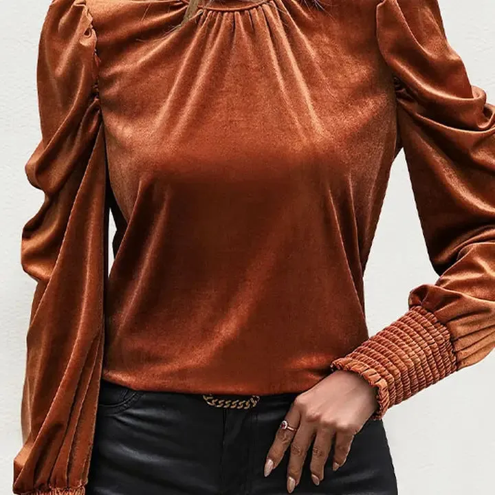 Nicole Tie Neck Long Sleeve Velvet Shirt