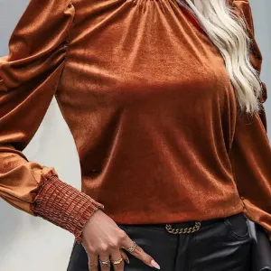 Nicole Tie Neck Long Sleeve Velvet Shirt