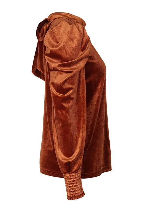 Nicole Tie Neck Long Sleeve Velvet Shirt