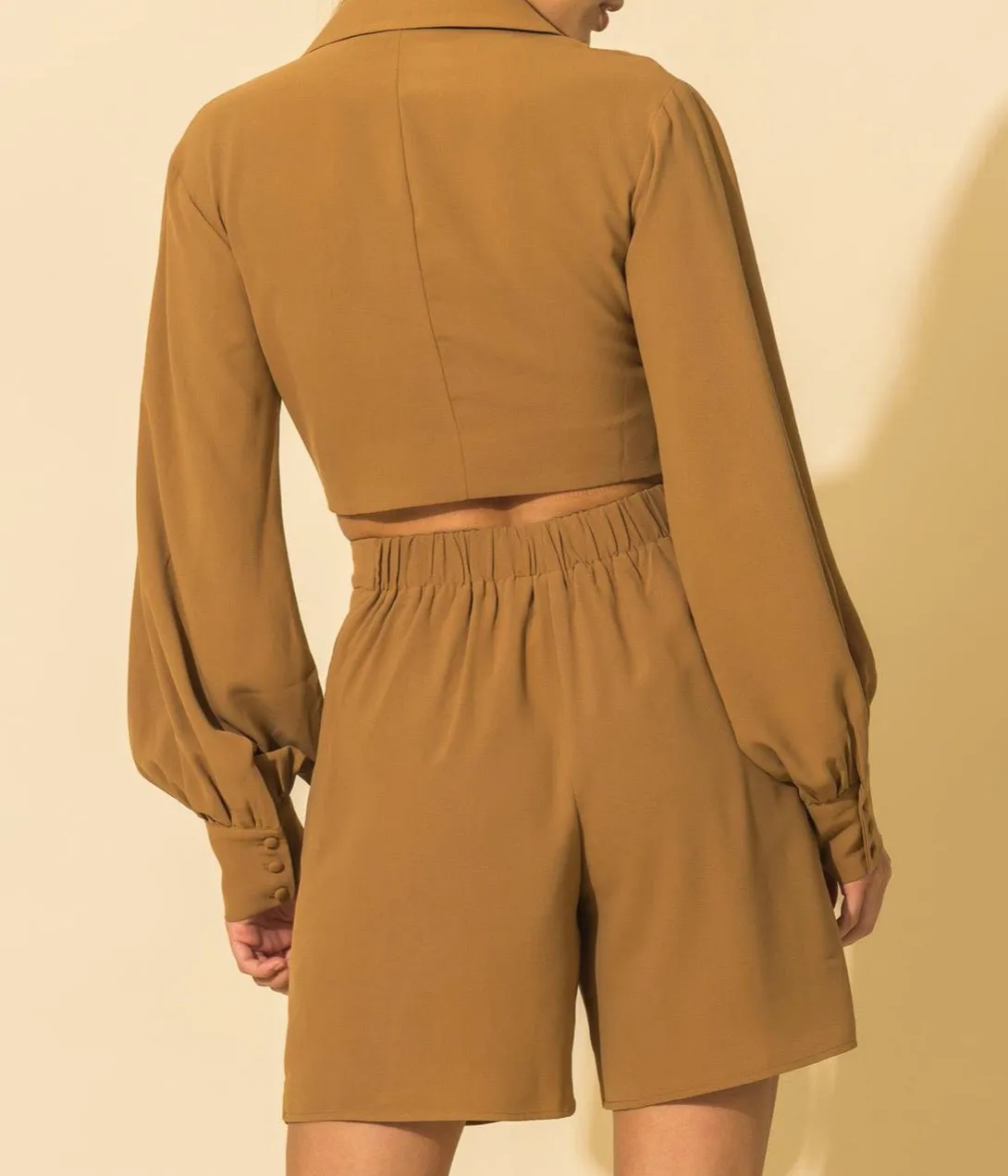 Notch Collar Faux Wrap Crop Blazer