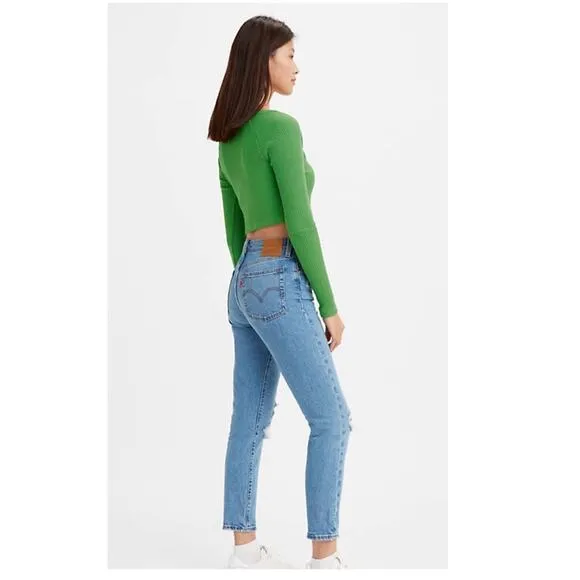 NWT Levi’s Wedgie Straight Leg High Waist Distressed Jeans 24 Jazz Devoted Wash