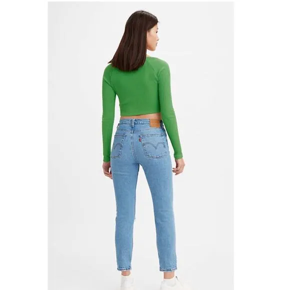 NWT Levi’s Wedgie Straight Leg High Waist Distressed Jeans 24 Jazz Devoted Wash