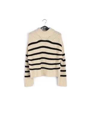 Off-white and black striped ribbed-knit sweater