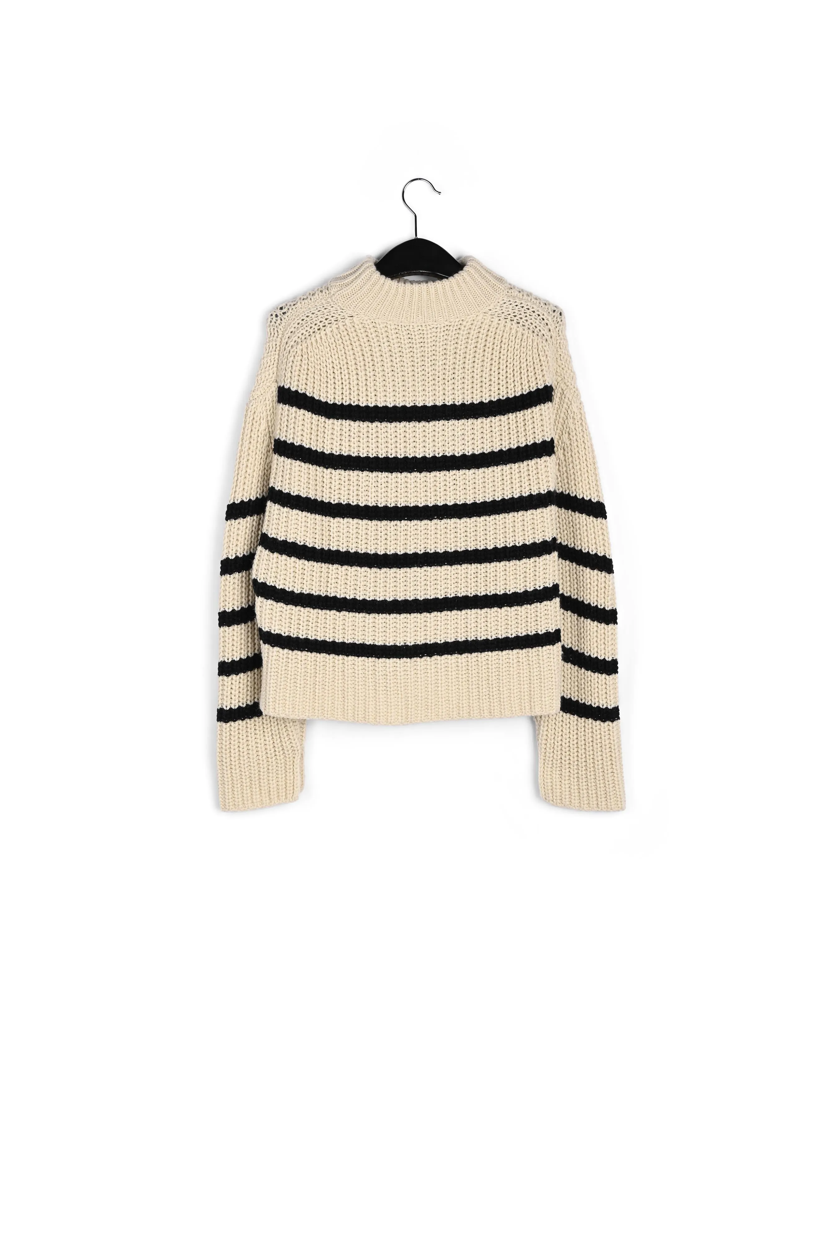 Off-white and black striped ribbed-knit sweater