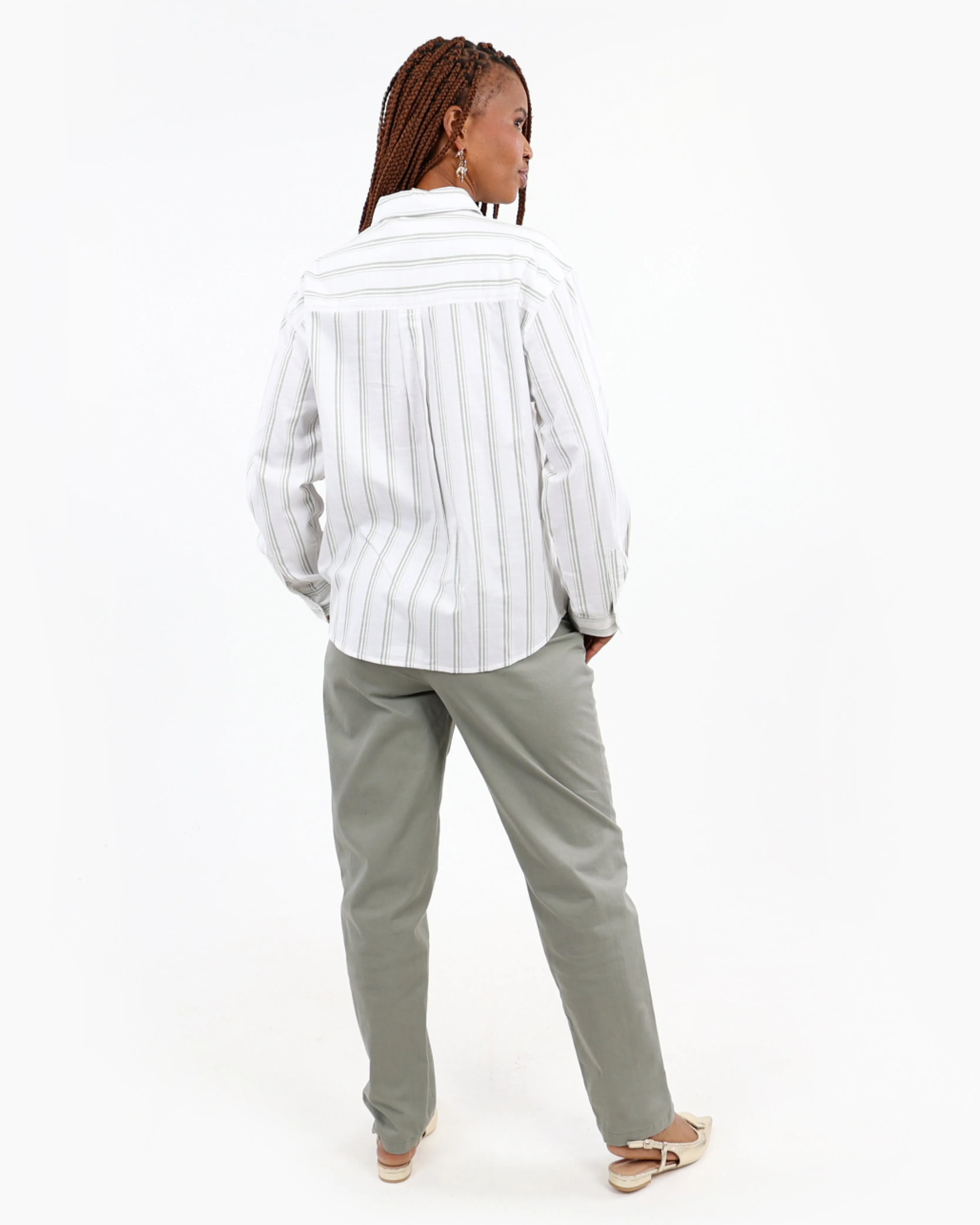 Olive Striped Long Sleeve Shirt