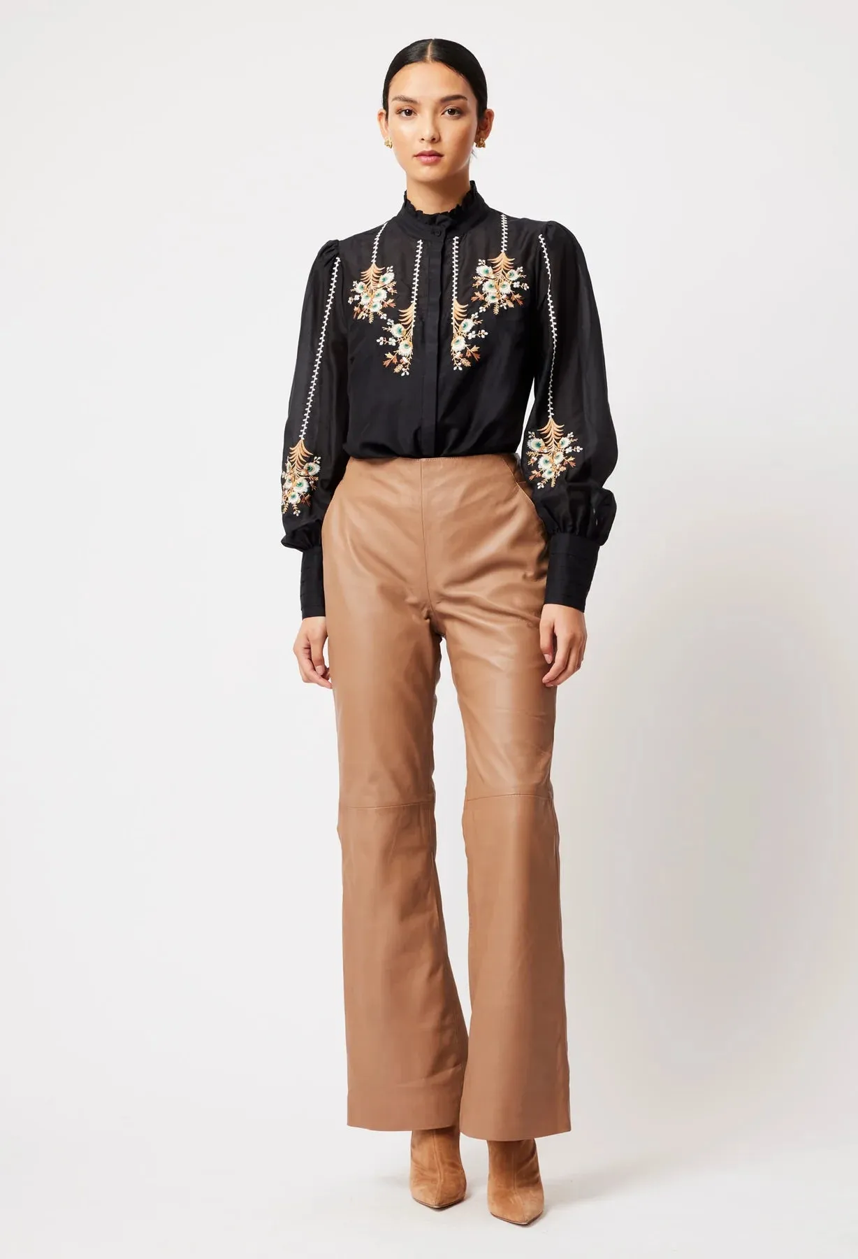 Once Was - Florence Cotton Silk Embroidered Shirt - Black