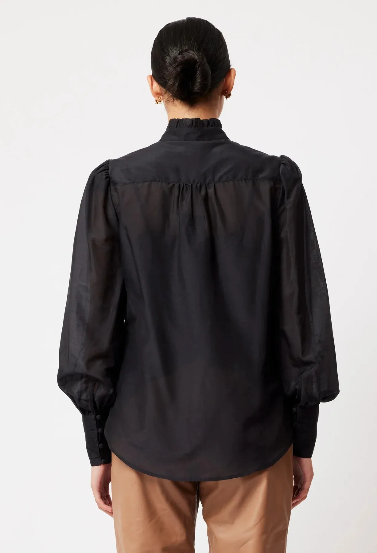 Once Was - Florence Cotton Silk Embroidered Shirt - Black