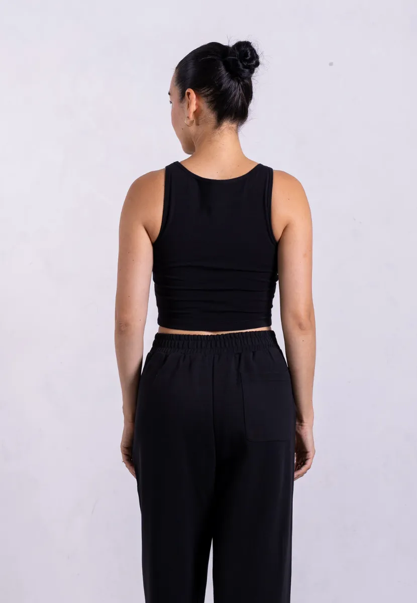 Organic Cotton High-Neck Cropped Tank, Black