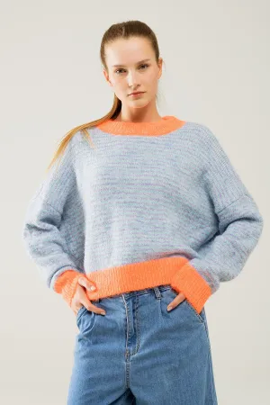 Oversized light blue/orange knit sweater