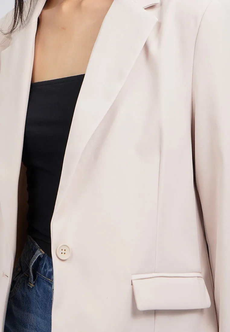 Oversized Long Sleeve Blazer Beige