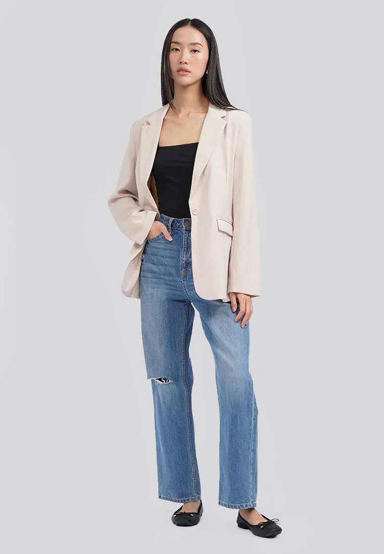 Oversized Long Sleeve Blazer Beige