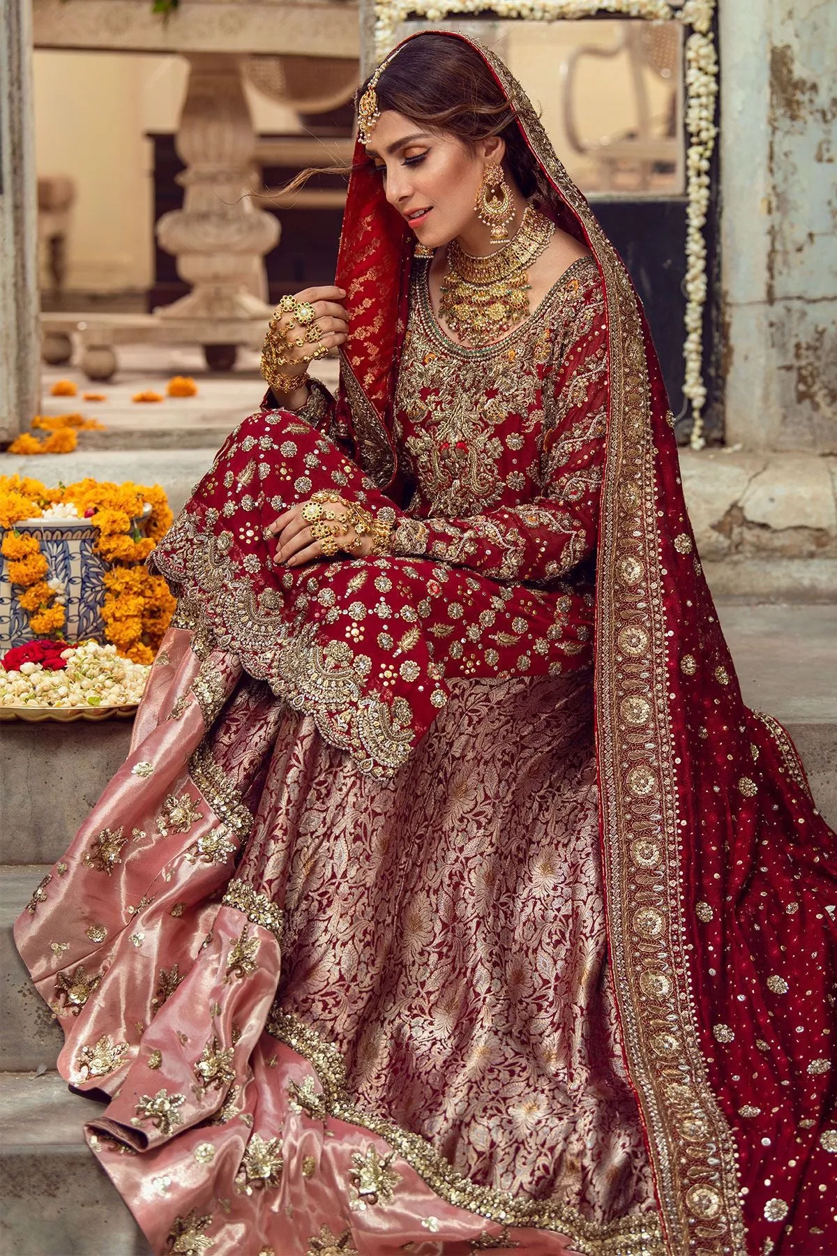 Pakistani Bridal Wear in Deep Maroon Color #Y2067