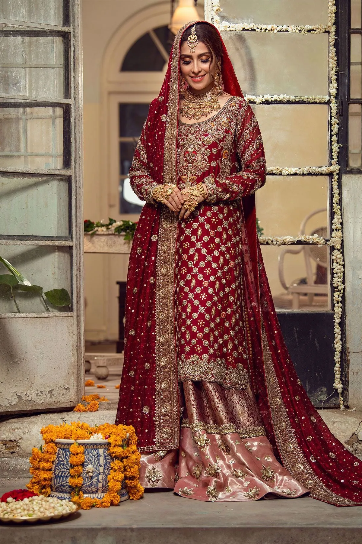 Pakistani Bridal Wear in Deep Maroon Color #Y2067