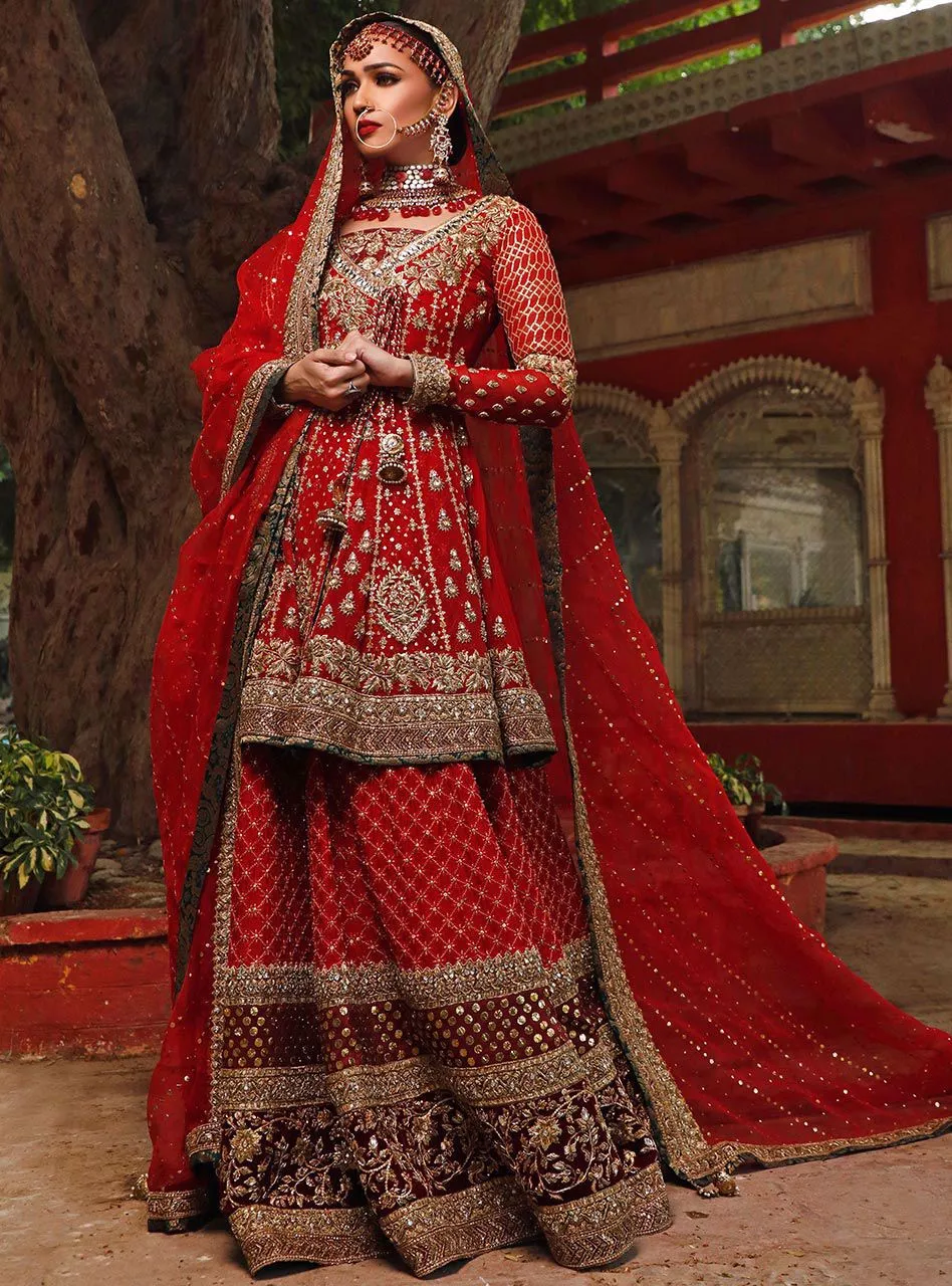 Pakistani Bridal Wedding Dress in Deep Red Color #J5172