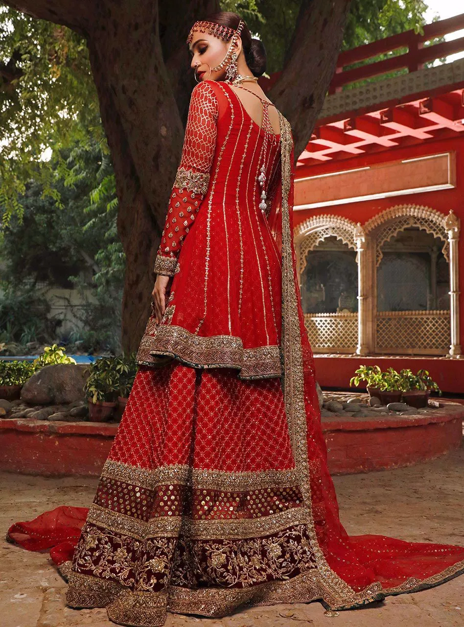 Pakistani Bridal Wedding Dress in Deep Red Color #J5172