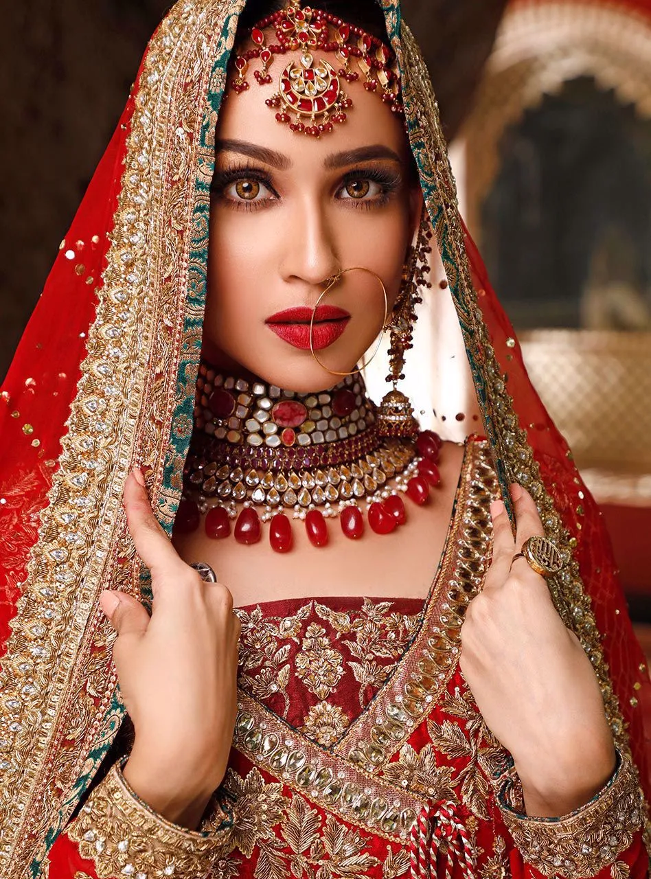 Pakistani Bridal Wedding Dress in Deep Red Color #J5172