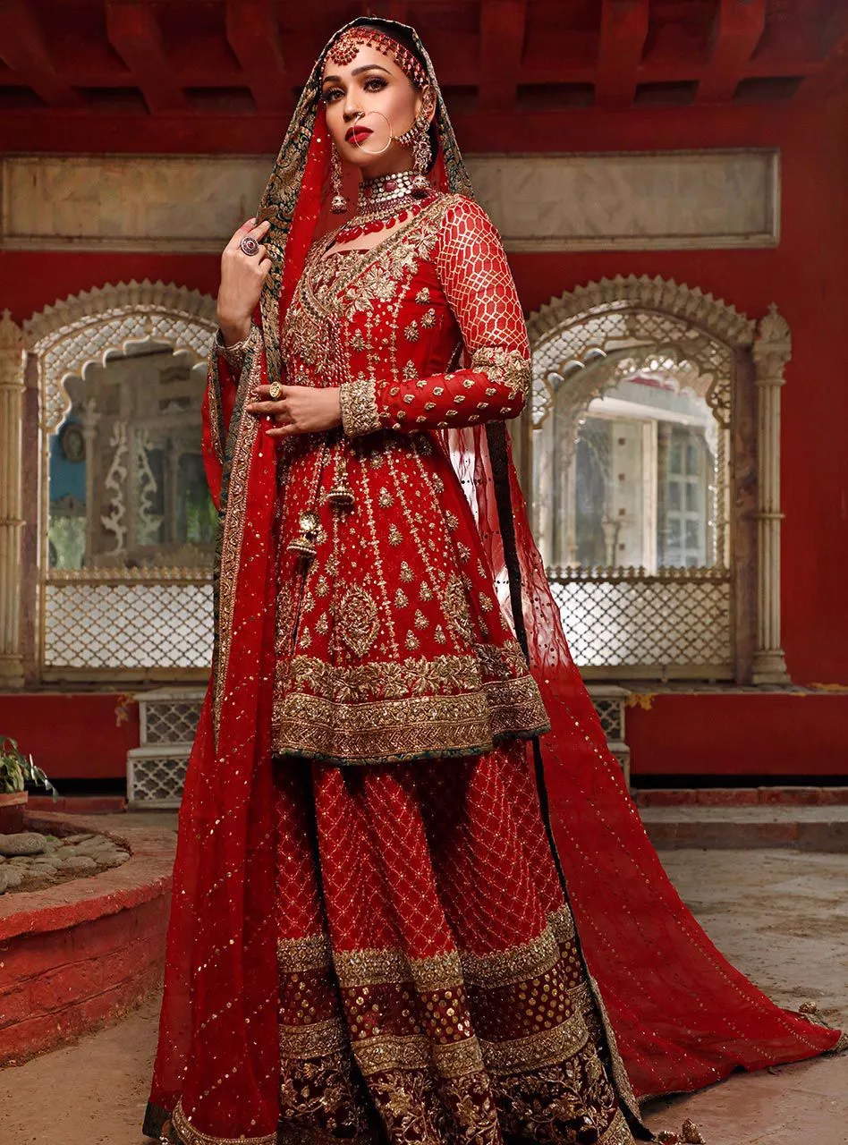 Pakistani Bridal Wedding Dress in Deep Red Color #J5172