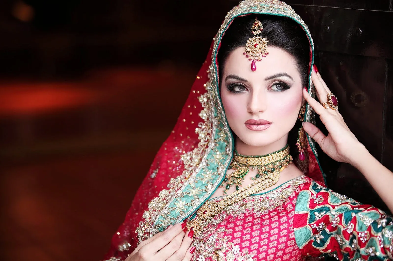 Pakistani Bridle Farshi Lenga / Lehna made Made with Net Cloths  Work of Dabka,Nagh & Zari Cut Work.