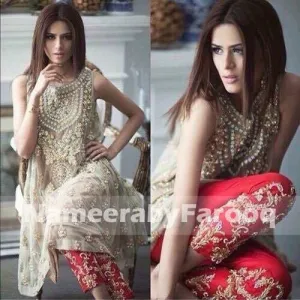 Pakistani Eid Dress with Embroidered Frock and Trouser - P160