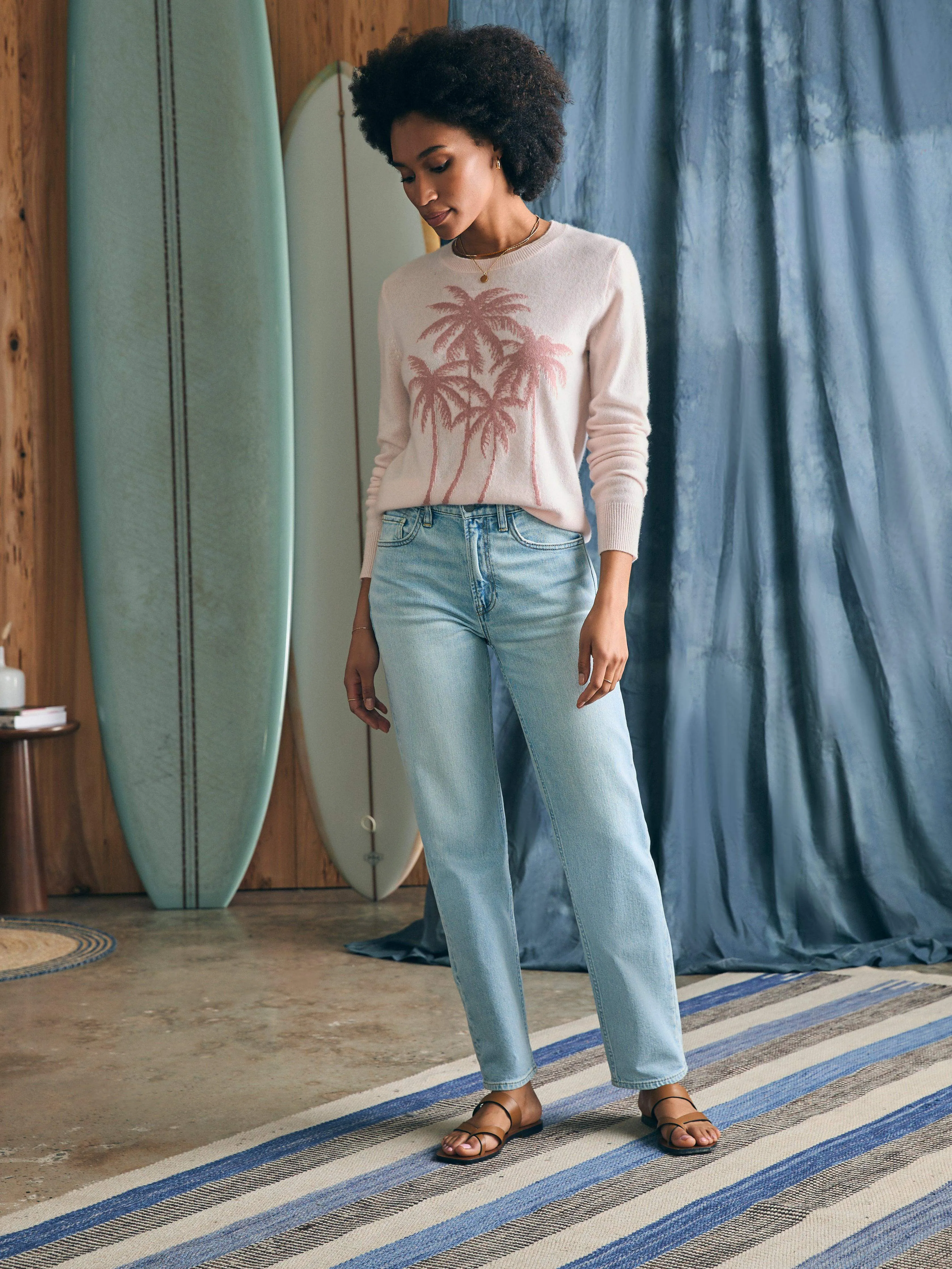 Palm Coast Cashmere Crewneck - Clay Palm Horizon