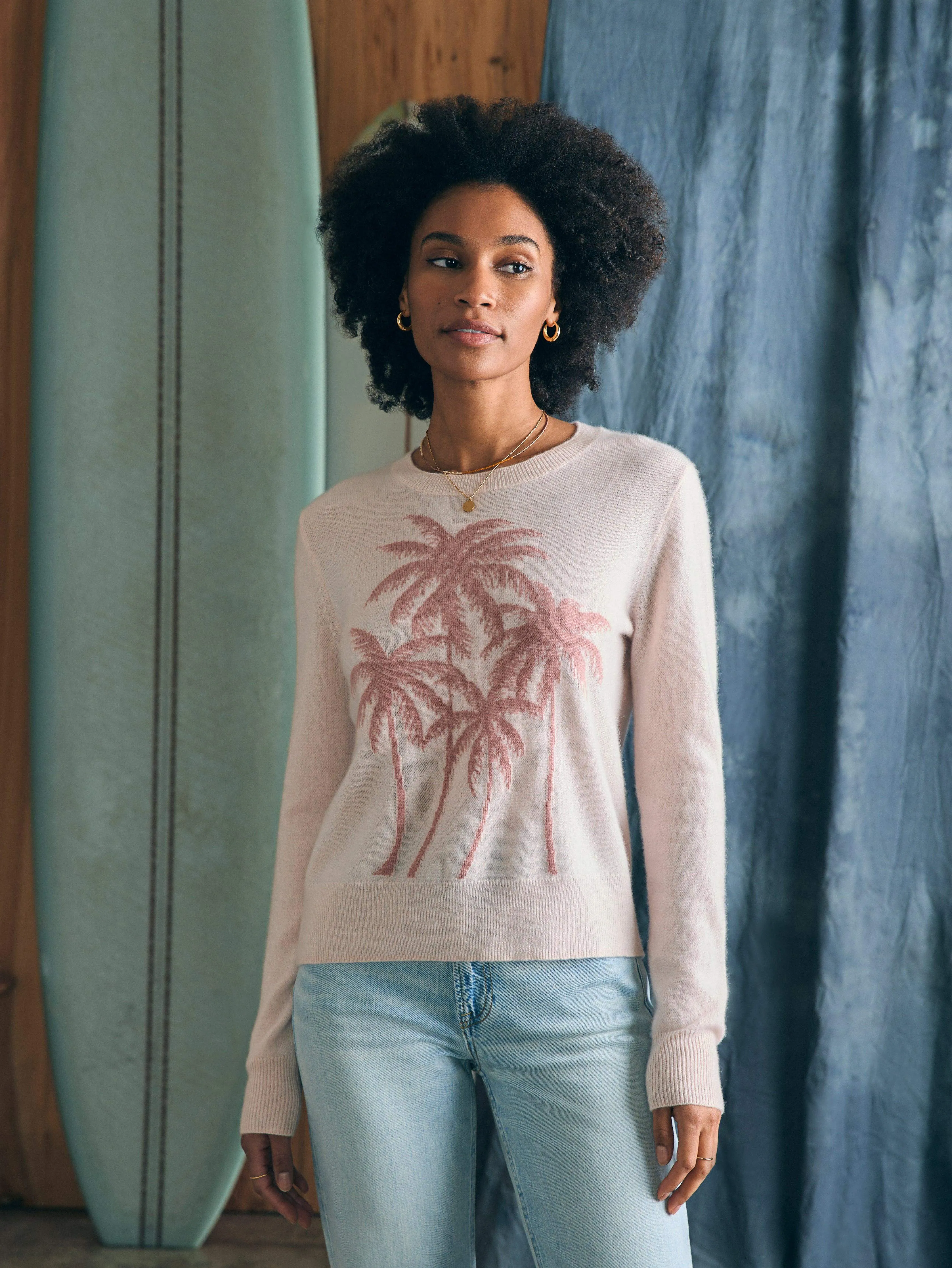 Palm Coast Cashmere Crewneck - Clay Palm Horizon