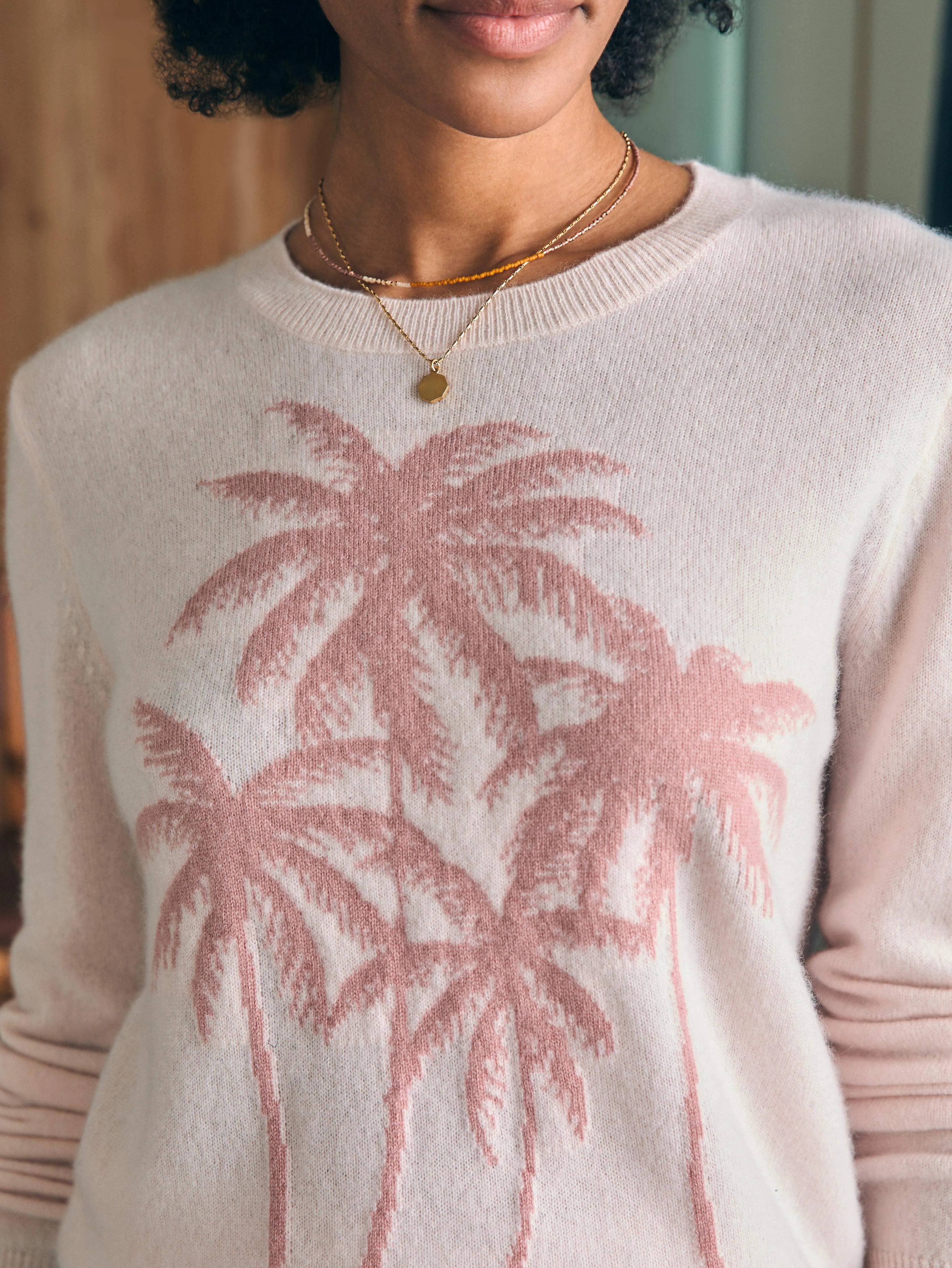 Palm Coast Cashmere Crewneck - Clay Palm Horizon