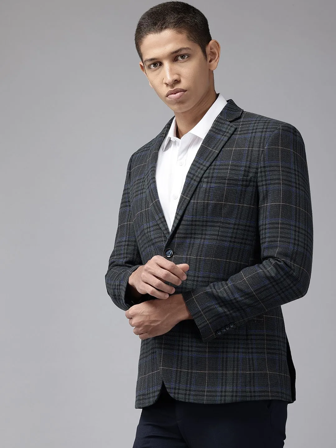 Park Avenue Slim Fit Checked Single-Breasted Blazers