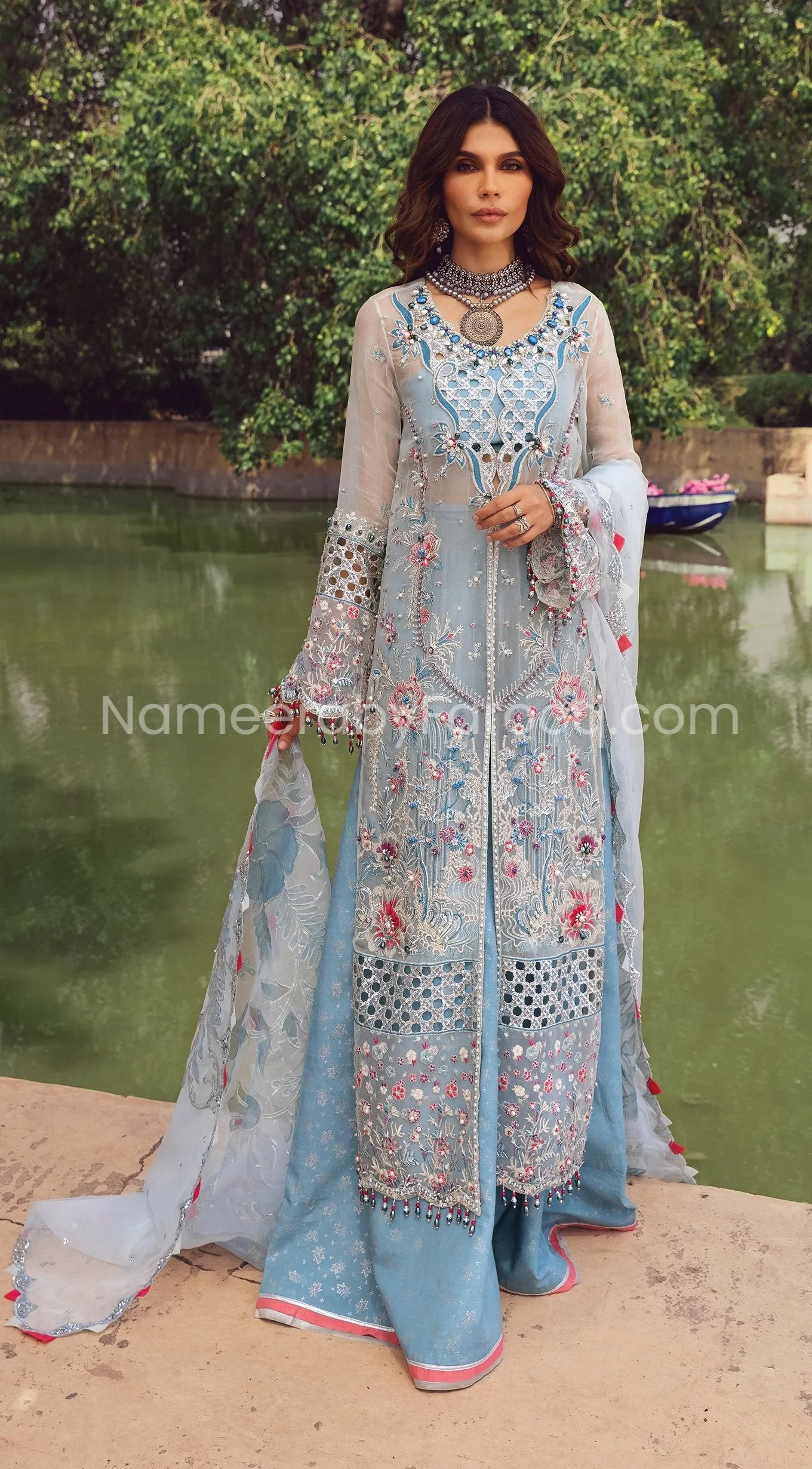 Party Wear Pakistani Dress in Sky Blue Shade #PF256