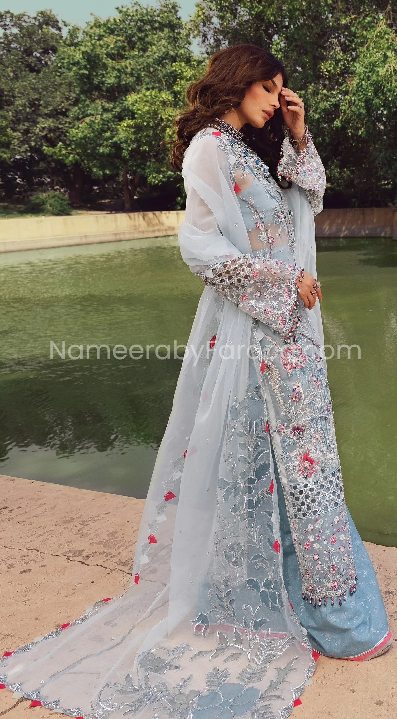 Party Wear Pakistani Dress in Sky Blue Shade #PF256