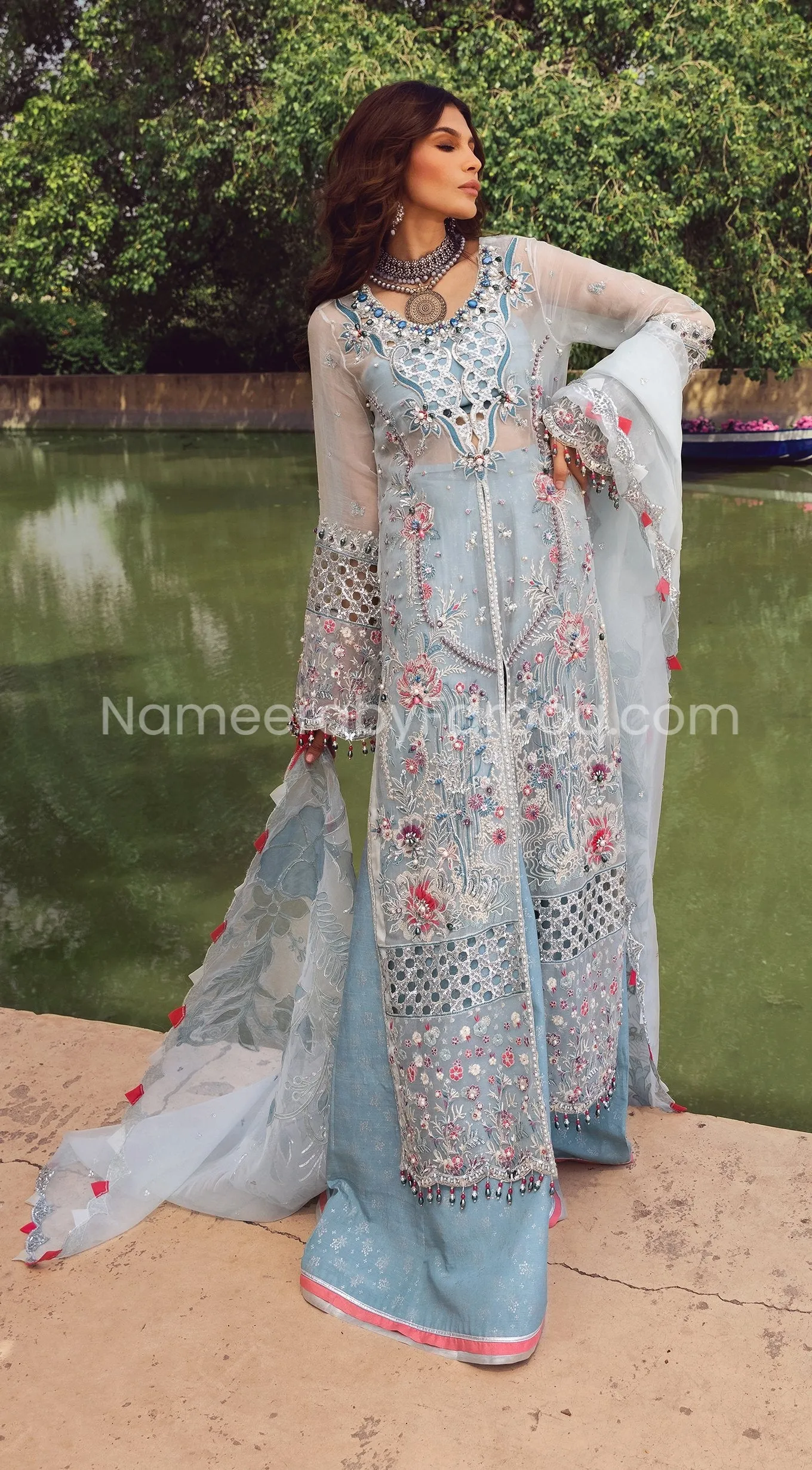 Party Wear Pakistani Dress in Sky Blue Shade #PF256