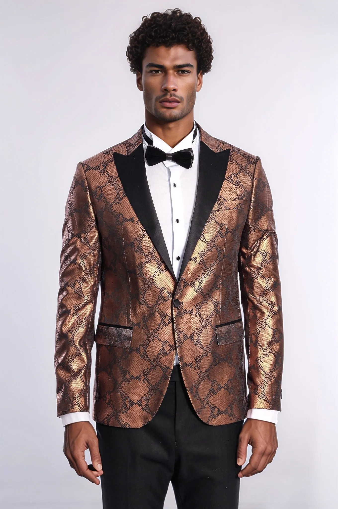 Patterned Slim Fit Brown Men Prom Blazer - Wessi