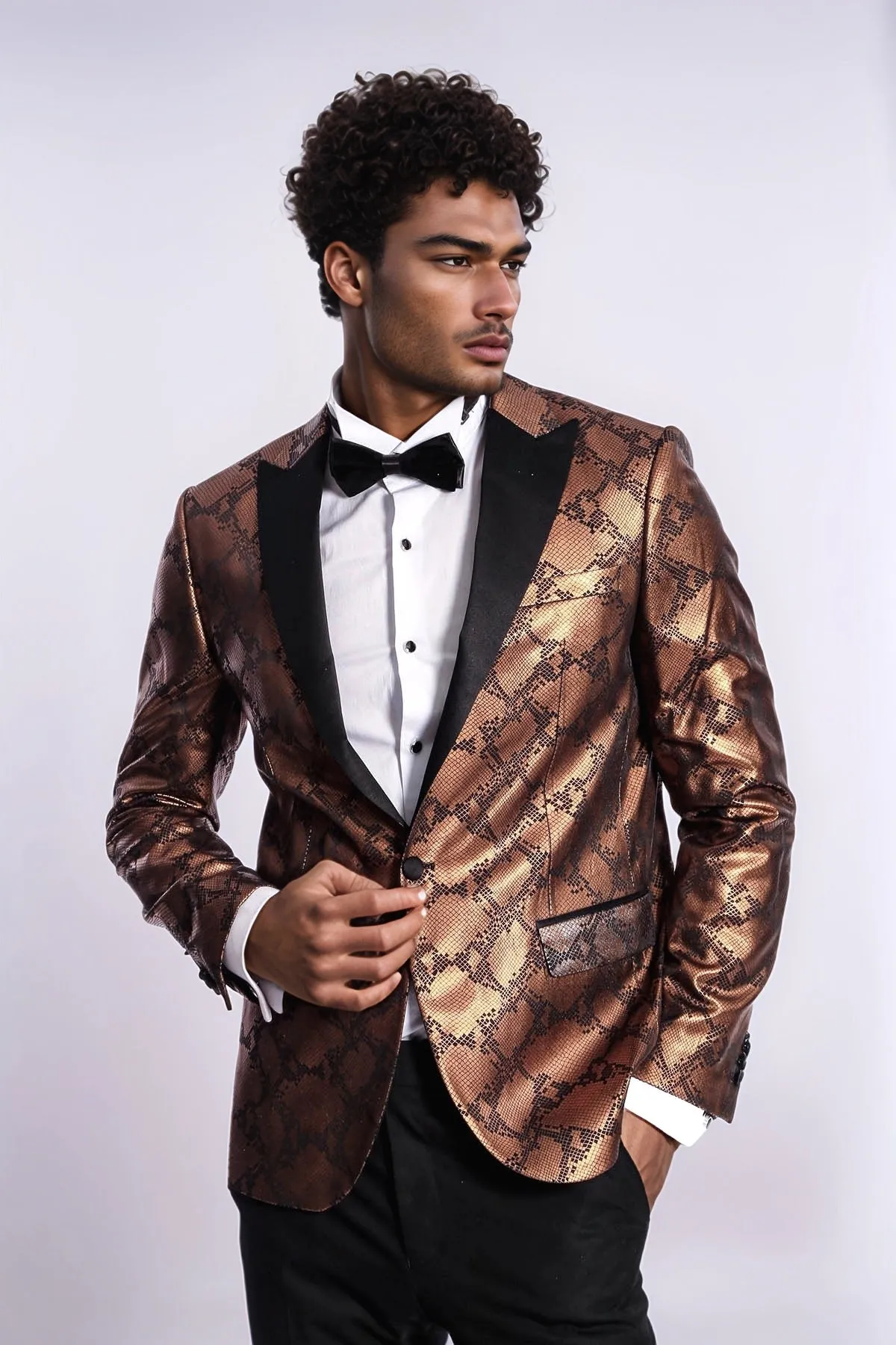 Patterned Slim Fit Brown Men Prom Blazer - Wessi