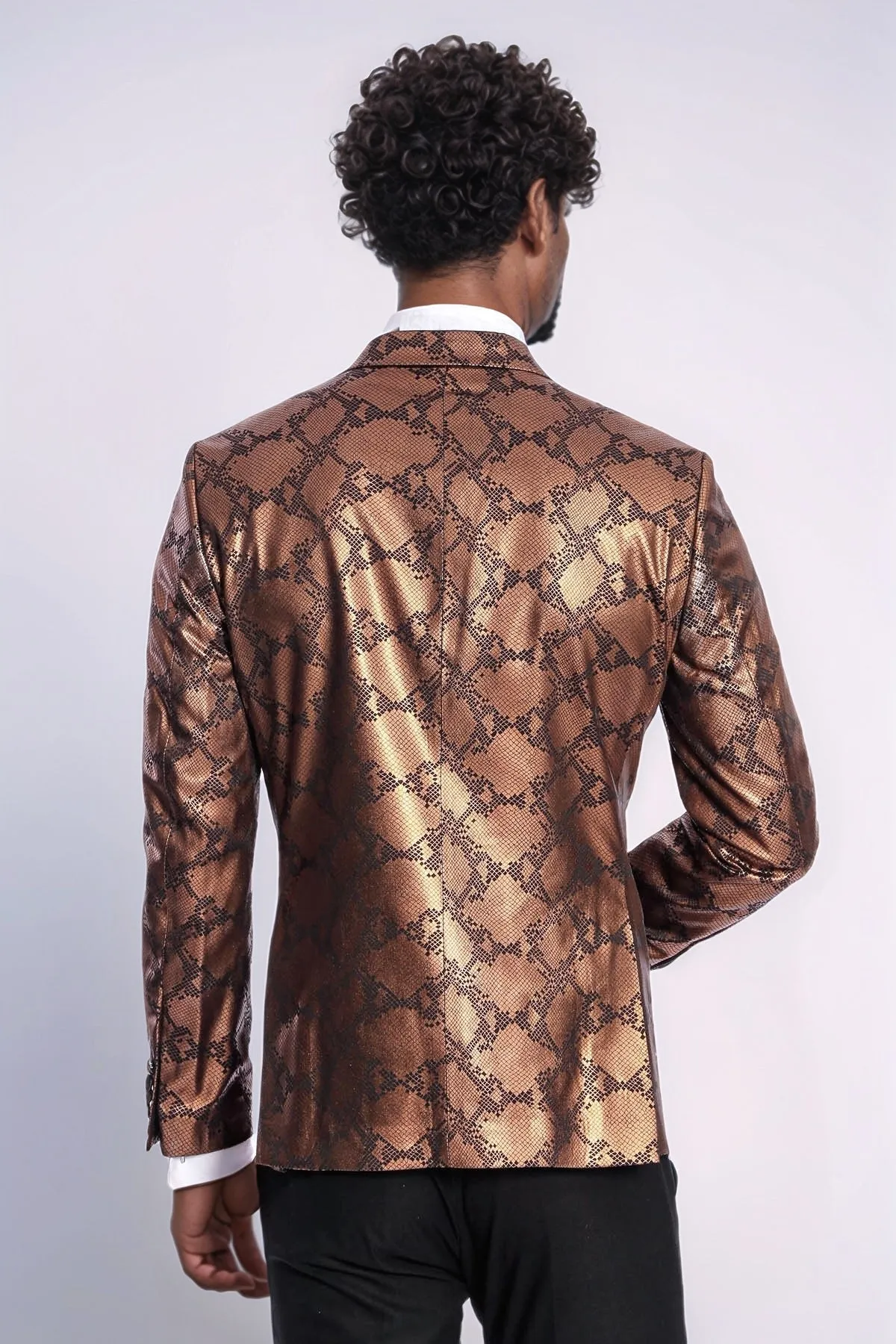 Patterned Slim Fit Brown Men Prom Blazer - Wessi