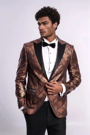 Patterned Slim Fit Brown Men Prom Blazer - Wessi