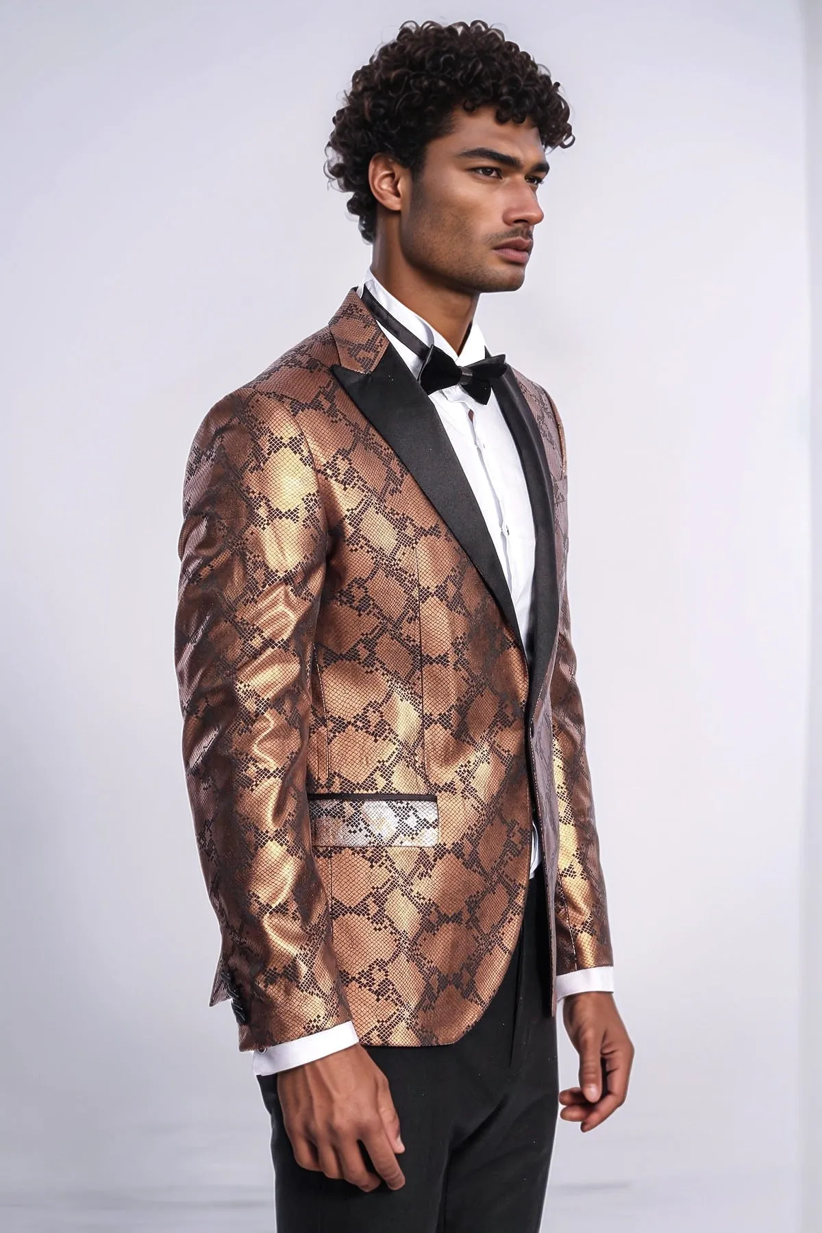 Patterned Slim Fit Brown Men Prom Blazer - Wessi