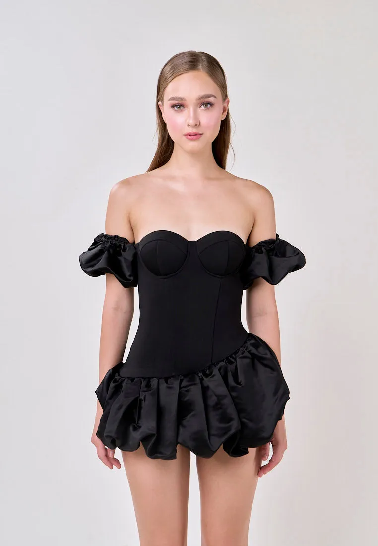 Phoenix Black Off Shoulder Ballon Skirt Mini Dress