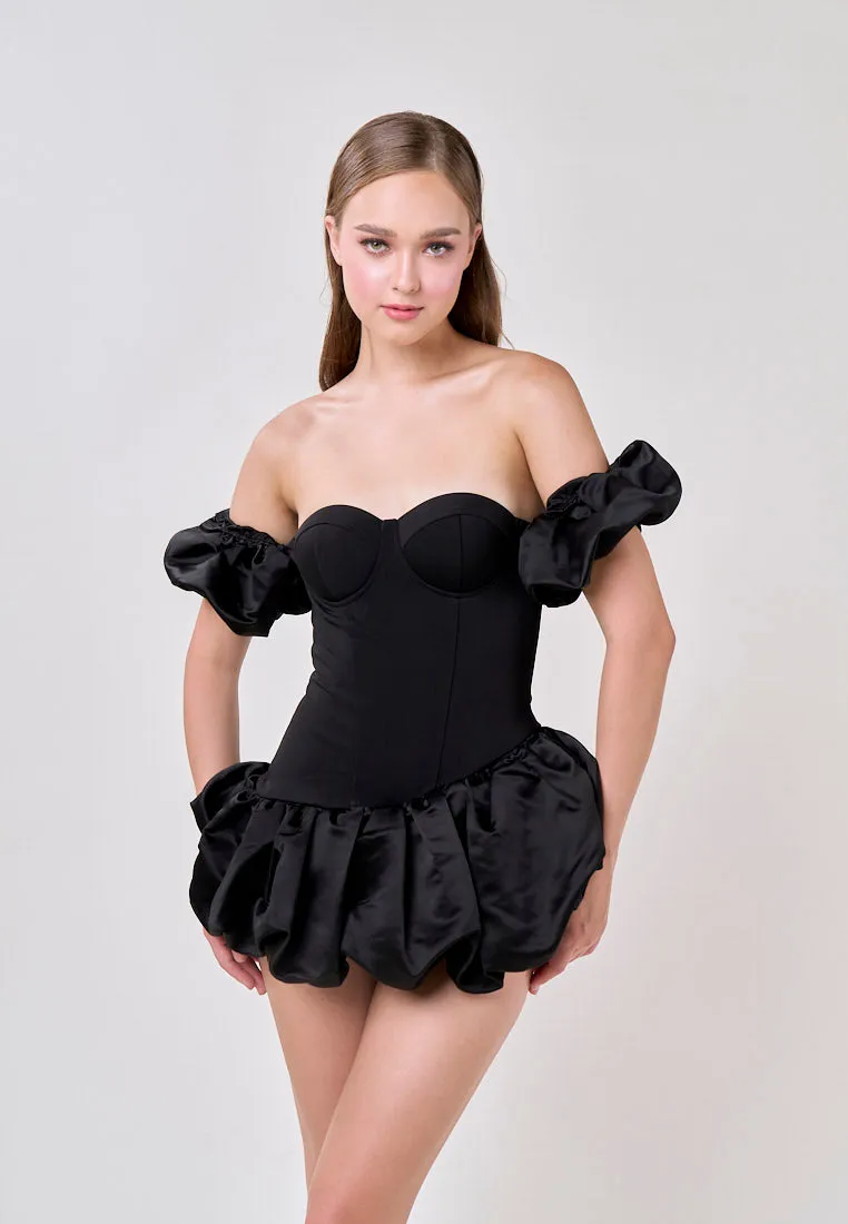Phoenix Black Off Shoulder Ballon Skirt Mini Dress