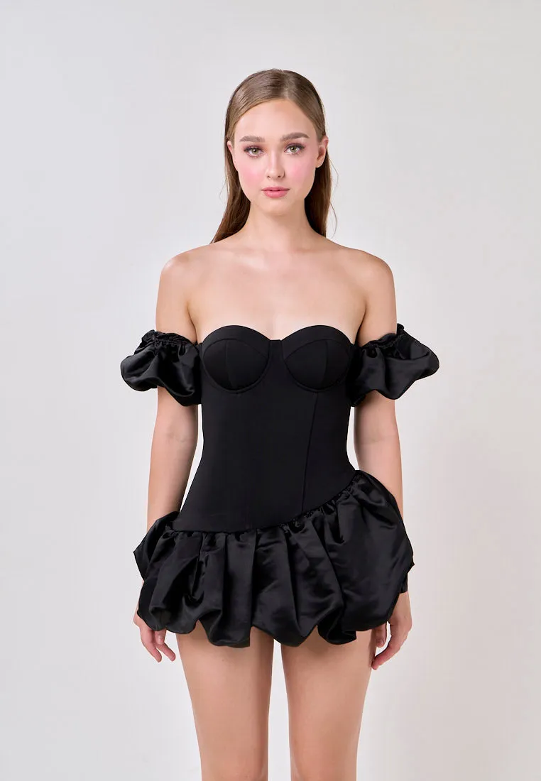 Phoenix Black Off Shoulder Ballon Skirt Mini Dress