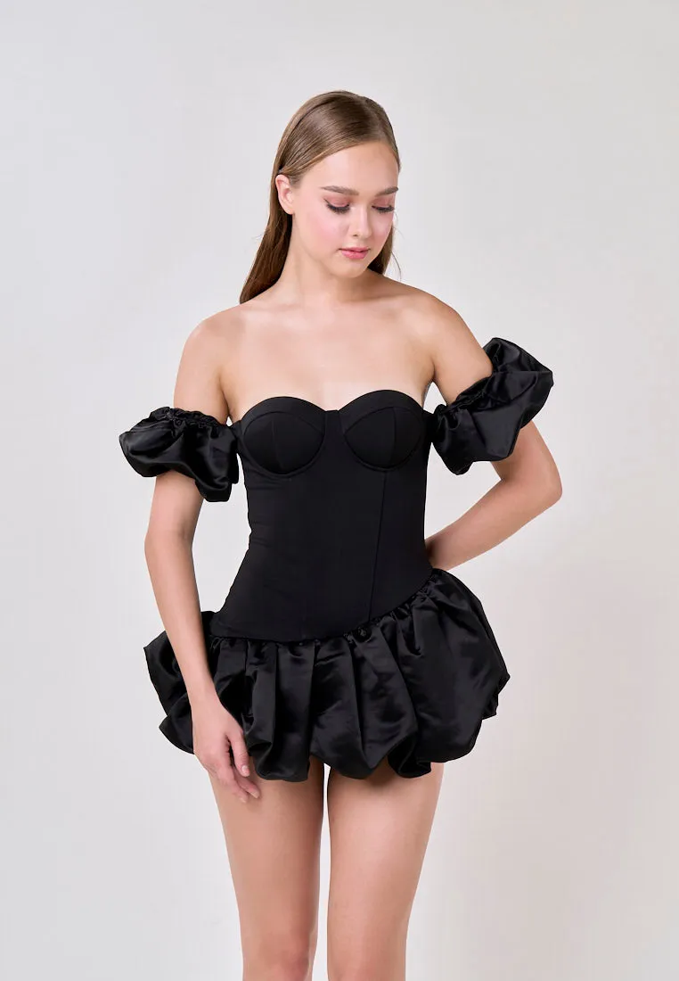 Phoenix Black Off Shoulder Ballon Skirt Mini Dress