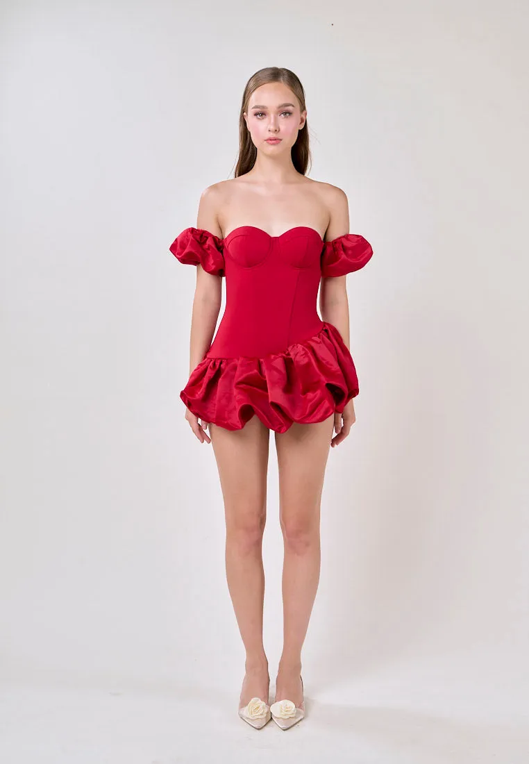 Phoenix Red Off Shoulder Ballon Skirt Mini Dress