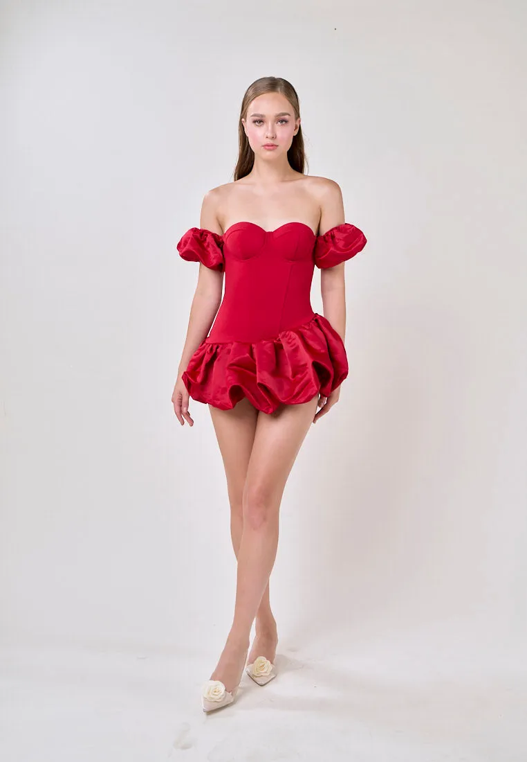 Phoenix Red Off Shoulder Ballon Skirt Mini Dress