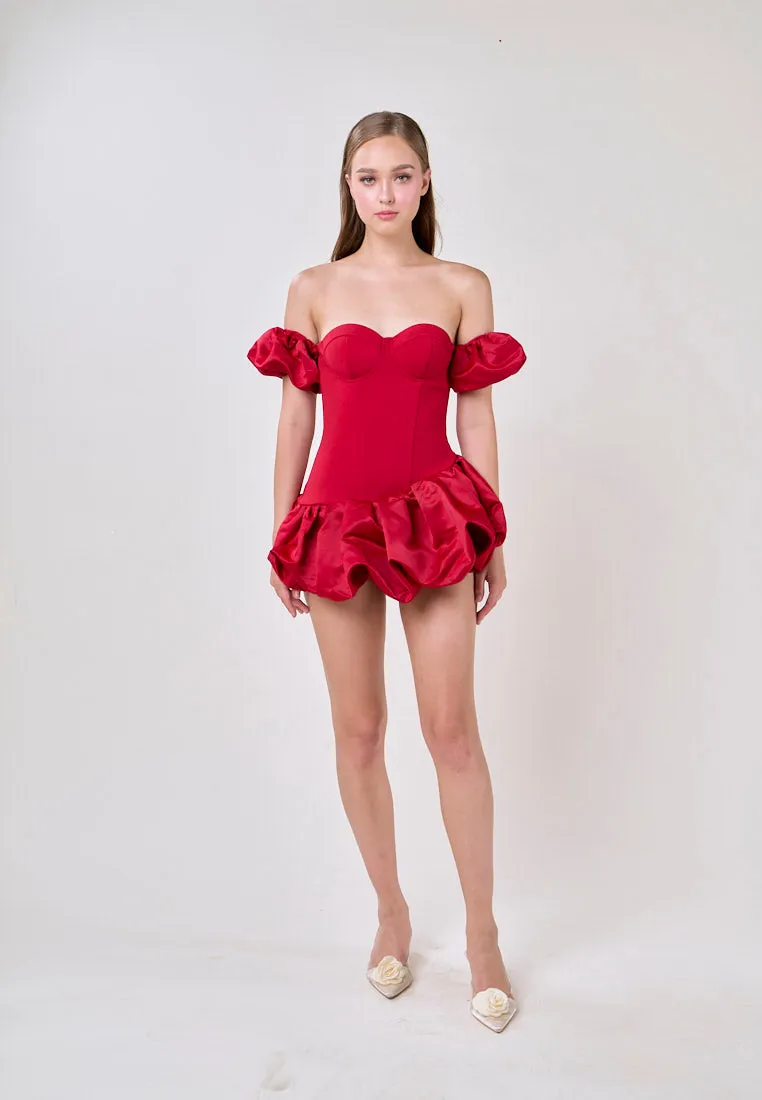 Phoenix Red Off Shoulder Ballon Skirt Mini Dress