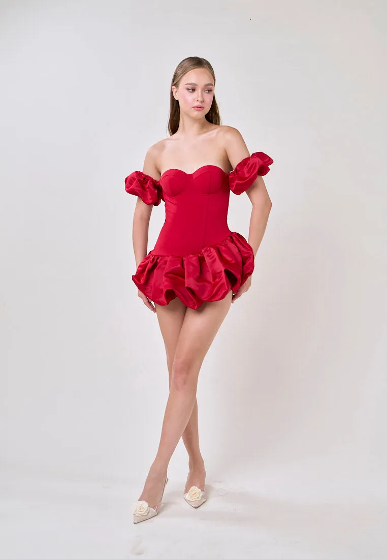Phoenix Red Off Shoulder Ballon Skirt Mini Dress