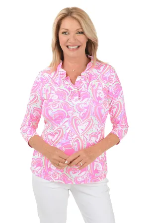 Pink Heart Explosion Ruffle Neck UPF50  Top