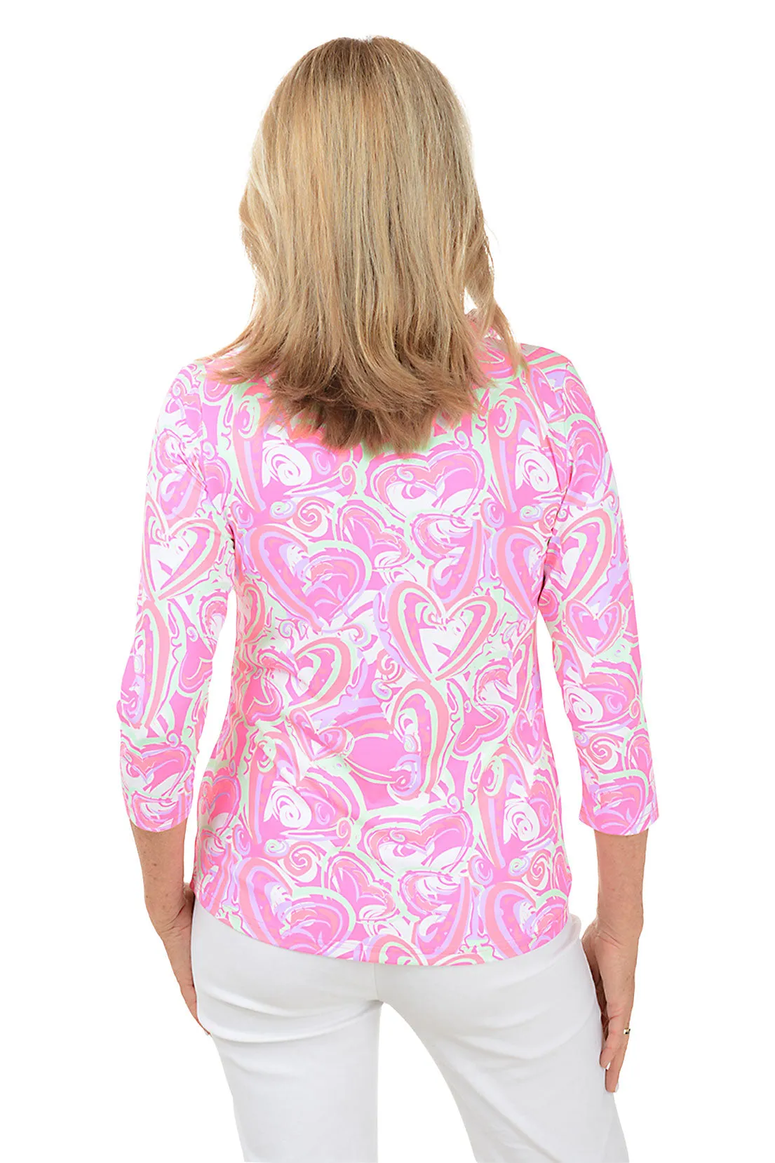 Pink Heart Explosion Ruffle Neck UPF50  Top