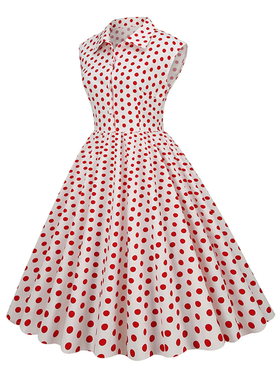 Pink Polka Dots Sleeveless 1950S Vintage Shirt Swing Dress