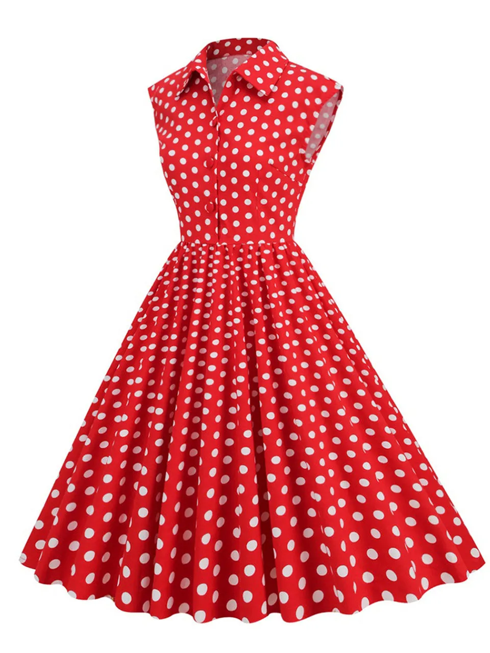 Pink Polka Dots Sleeveless 1950S Vintage Shirt Swing Dress