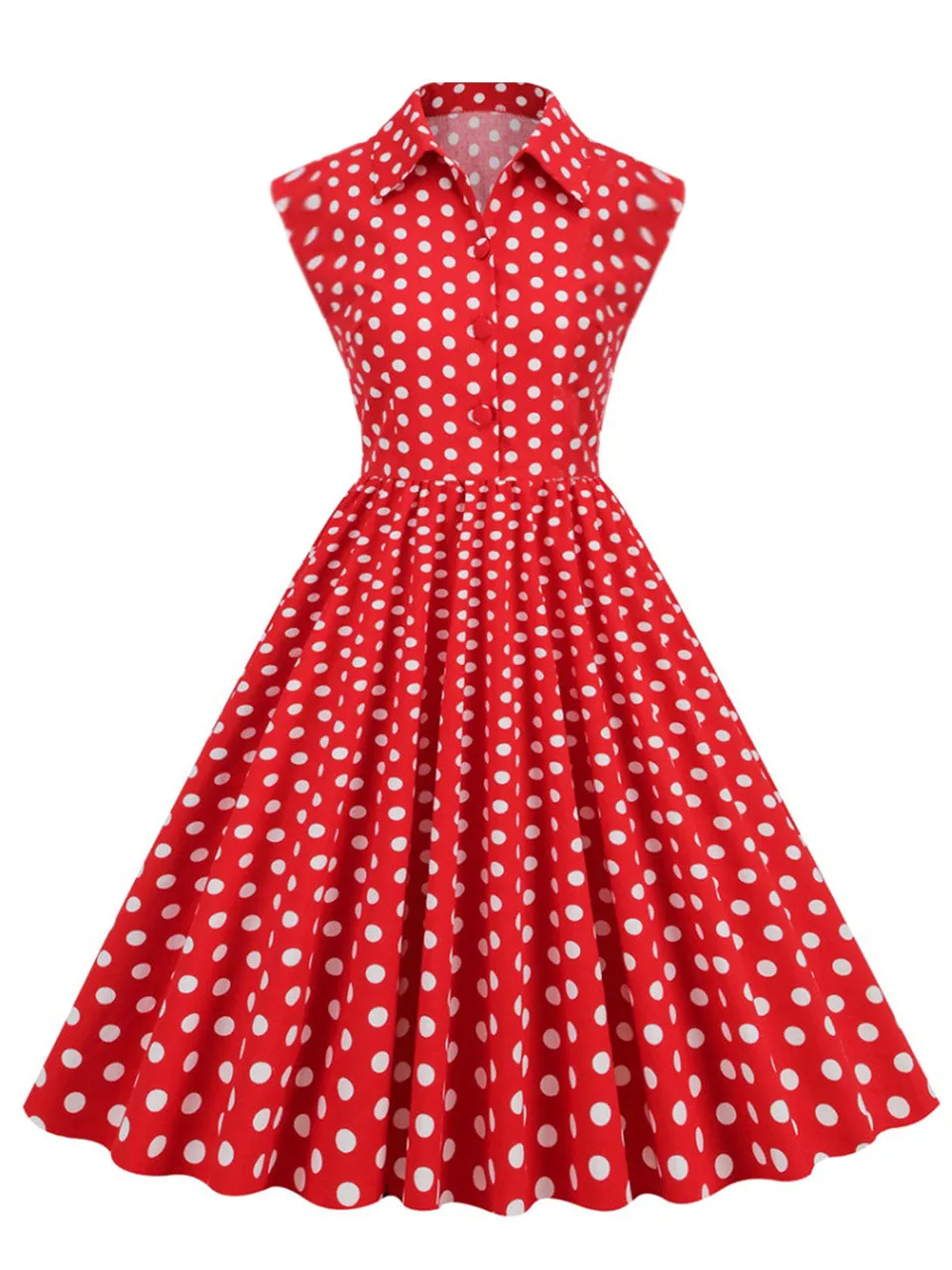 Pink Polka Dots Sleeveless 1950S Vintage Shirt Swing Dress