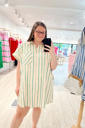 Plus Green Striped Shirt Dress