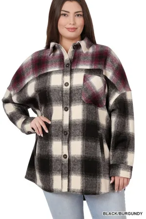 Plus  Oversized yarn Dyed Plaid Longline Shacket